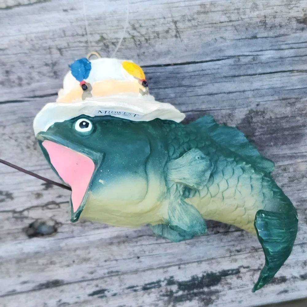 Green Fish Ornament with Hat MIDWEST OF CANNON FALLS